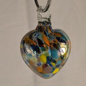 Hand Blown Colorful Art Glass Heart Hanging Ornament Decor Multi Gold 3.5"